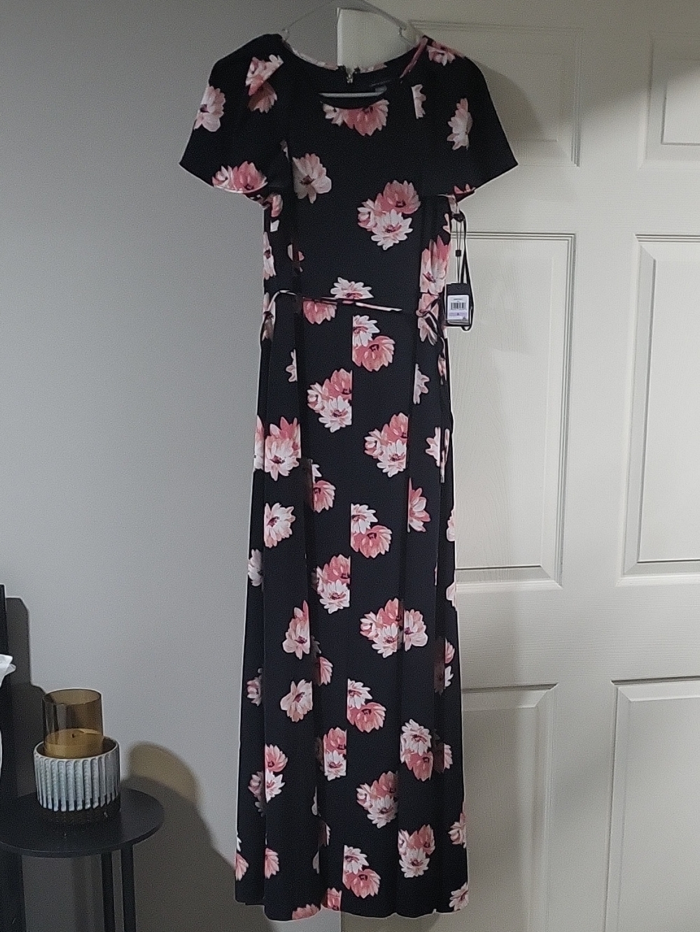Black Floral Maxi Dress with Pink Blooms